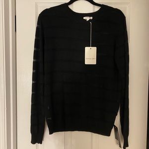 Olivia Grey Black Light Knit Sheer Stripe Long Sleeve Sweater Top - Daily Look